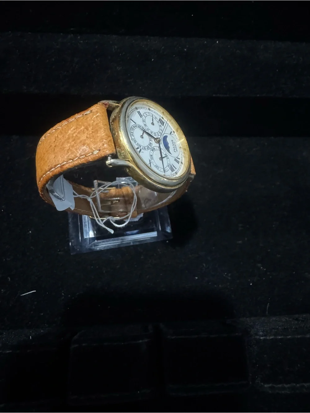 Pulsar White Dial Moonphase Watch with Tan Leather Strap